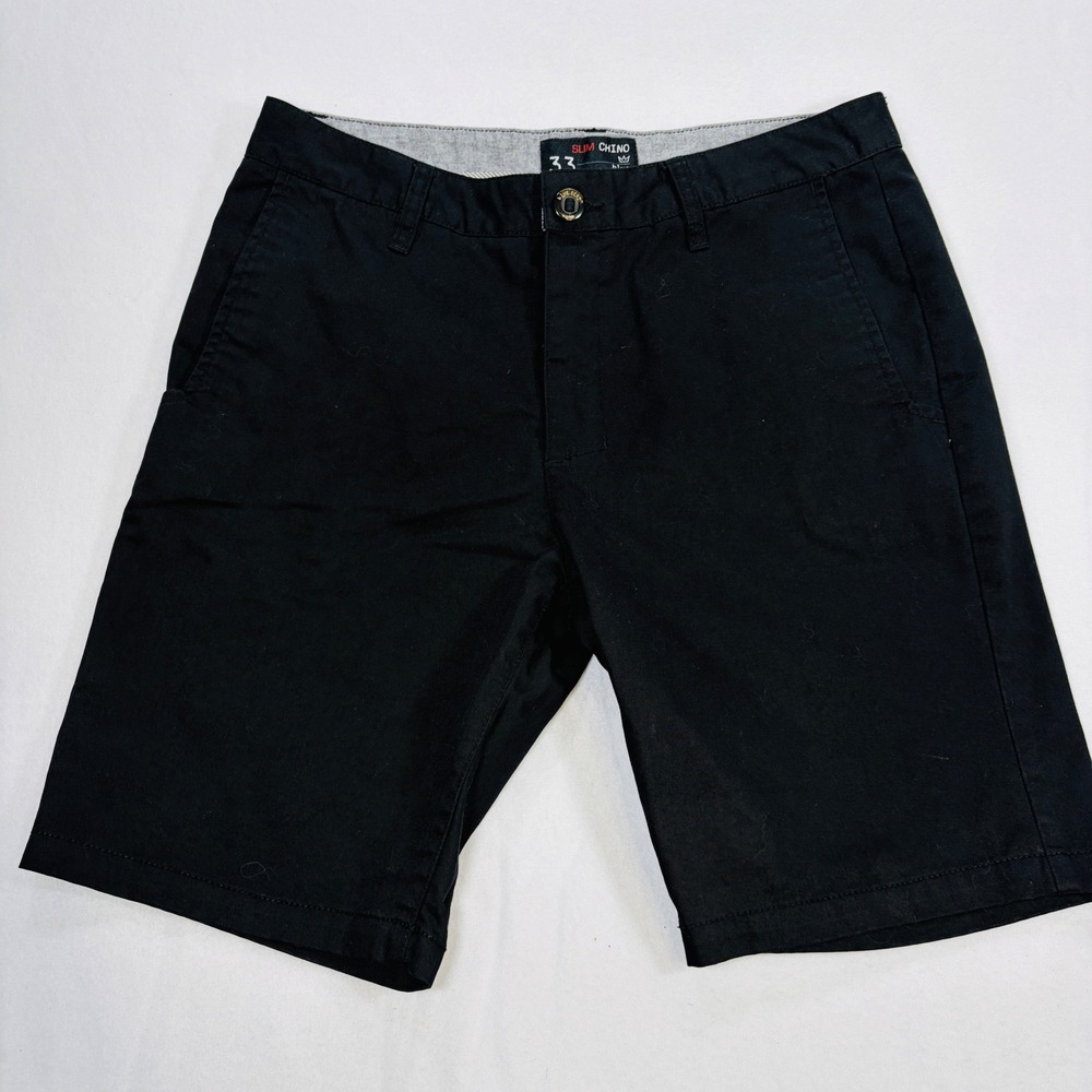 Blue Crown Mens Size 33 Slim Chino Shorts Black Cotton Blend